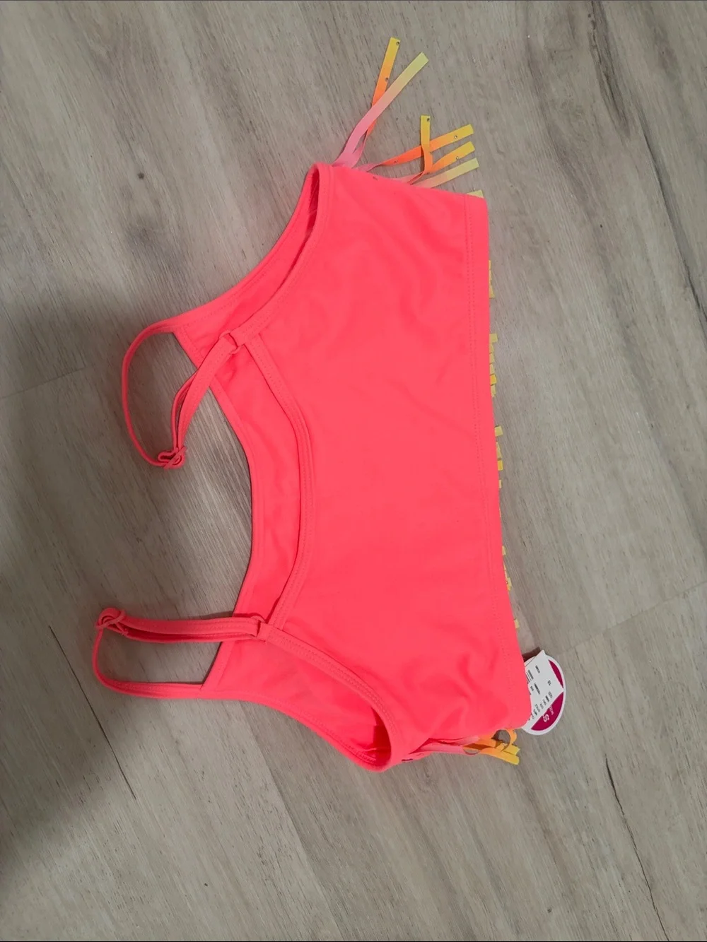 NWT - Justice Girls Neon Pink Fringe Swim Top